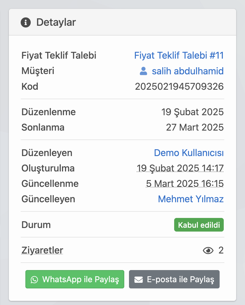 Mobilya Mağzalarında Delbig CRM ile oluşturduğunuz teklifi Whatsapp ve E-Posta ile gönderim yapabilirsiniz