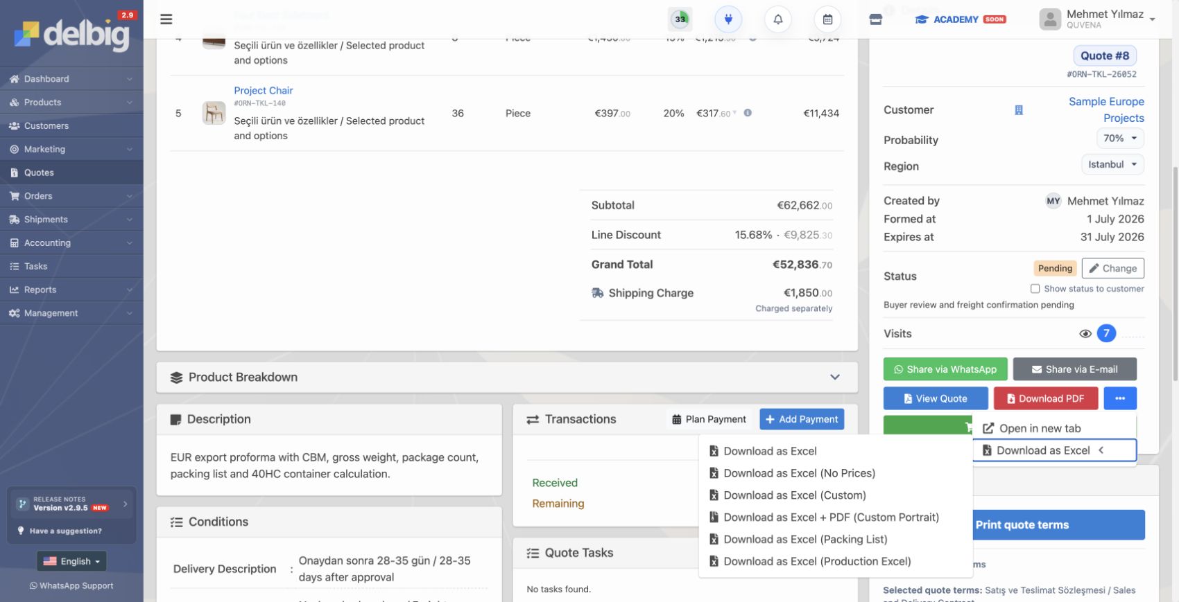 Изображение Delbig CRM Quvena Export Proforma Actions Downloads En 2026 07 14