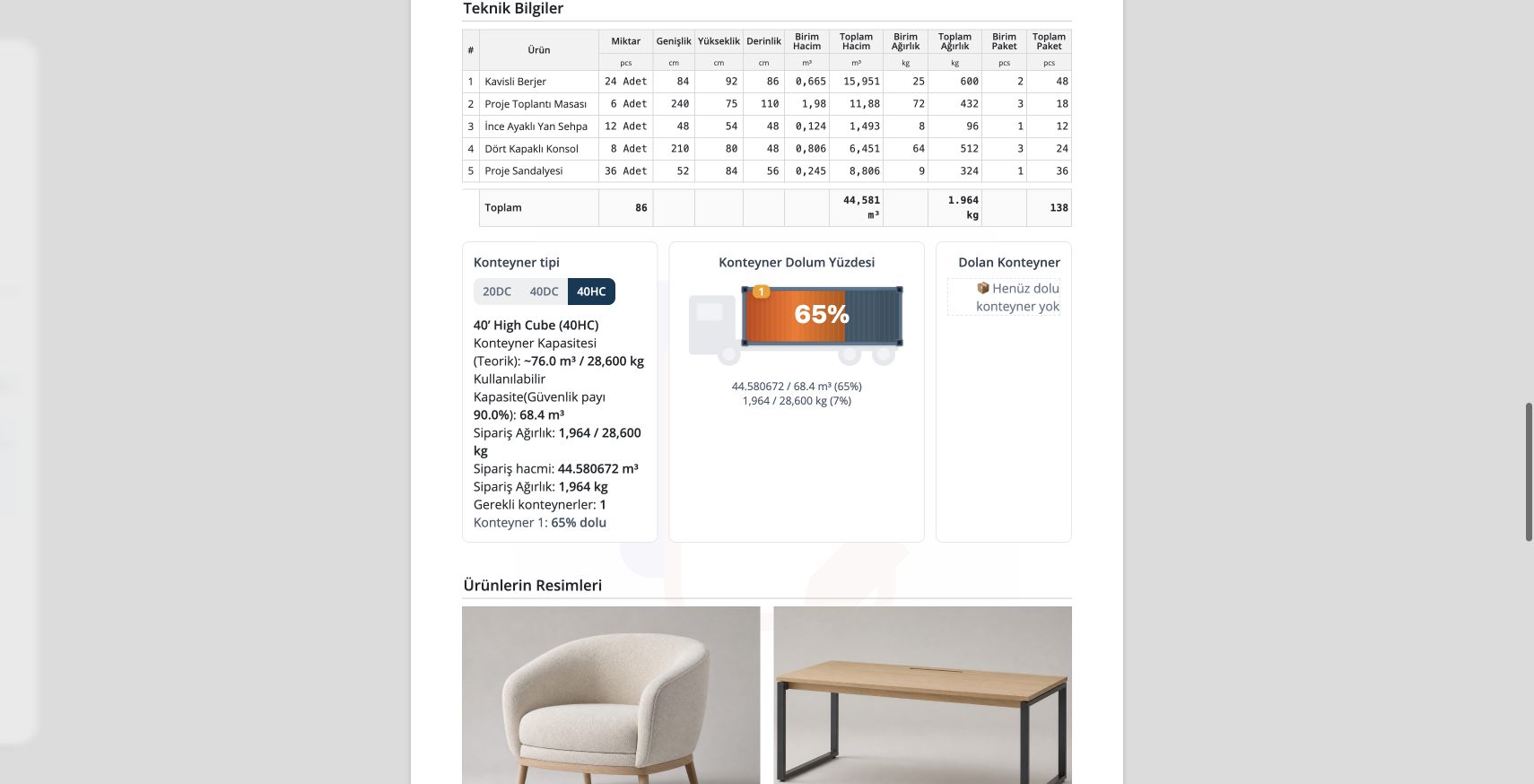 Delbig CRM Quvena Export Proforma Container Calculation Tr 2026 07 14 görseli
