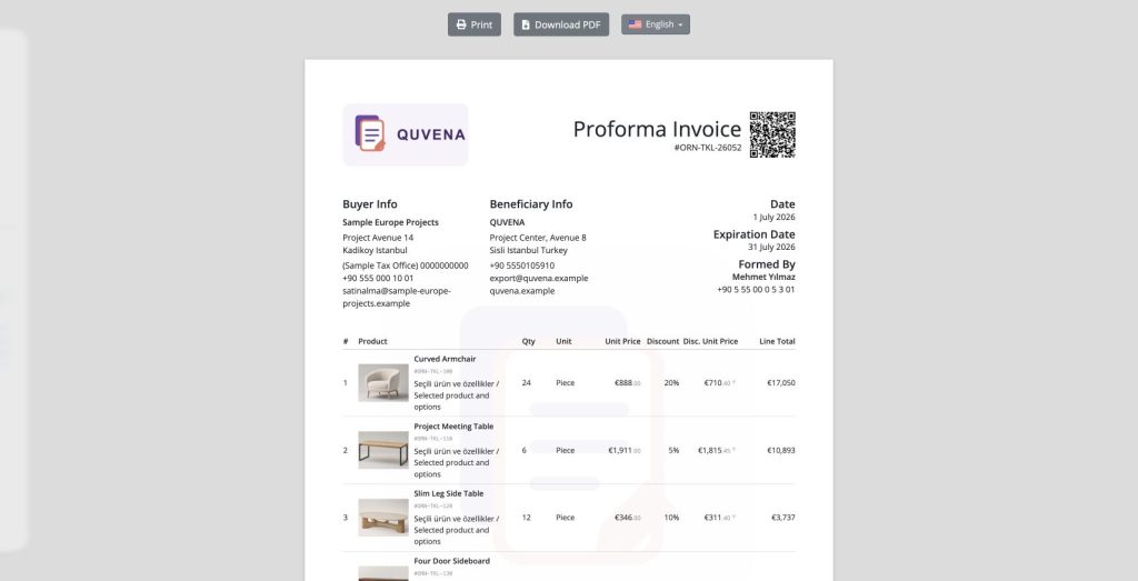 Delbig CRM Quvena Export Proforma Print Overview En 2026 07 14 image