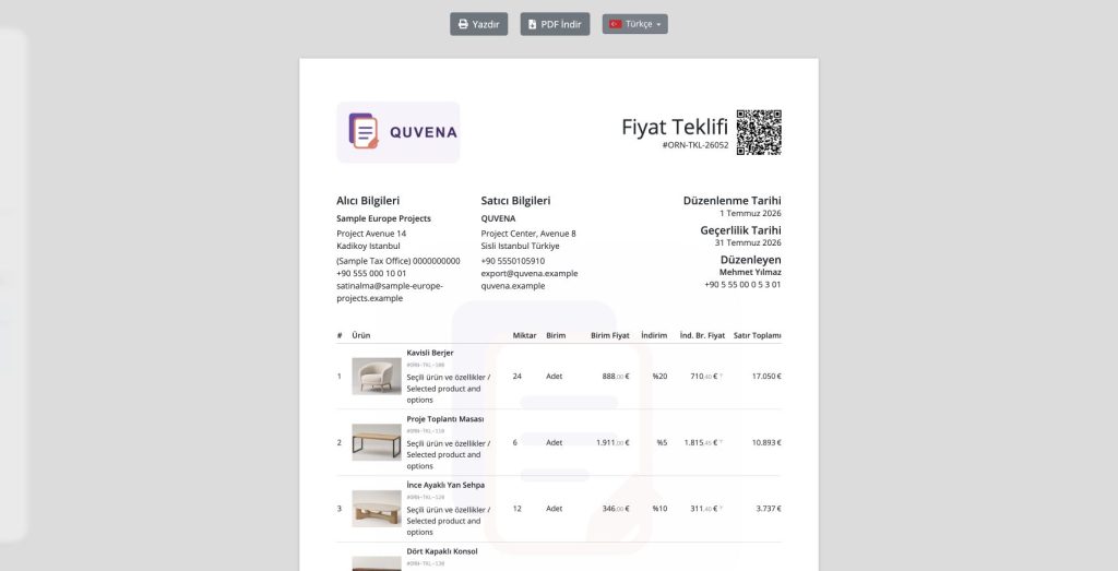 Delbig CRM Quvena Export Proforma Print Overview Tr 2026 07 14 görseli