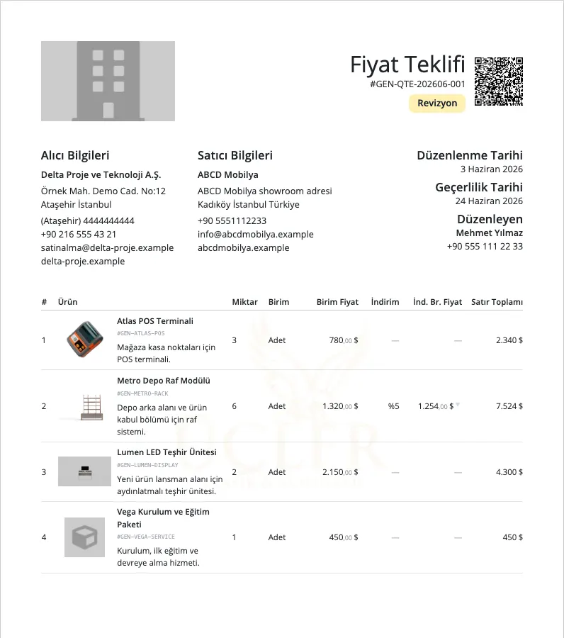 Delbig CRM teklif ve proforma yönetimi ekran görüntüsü