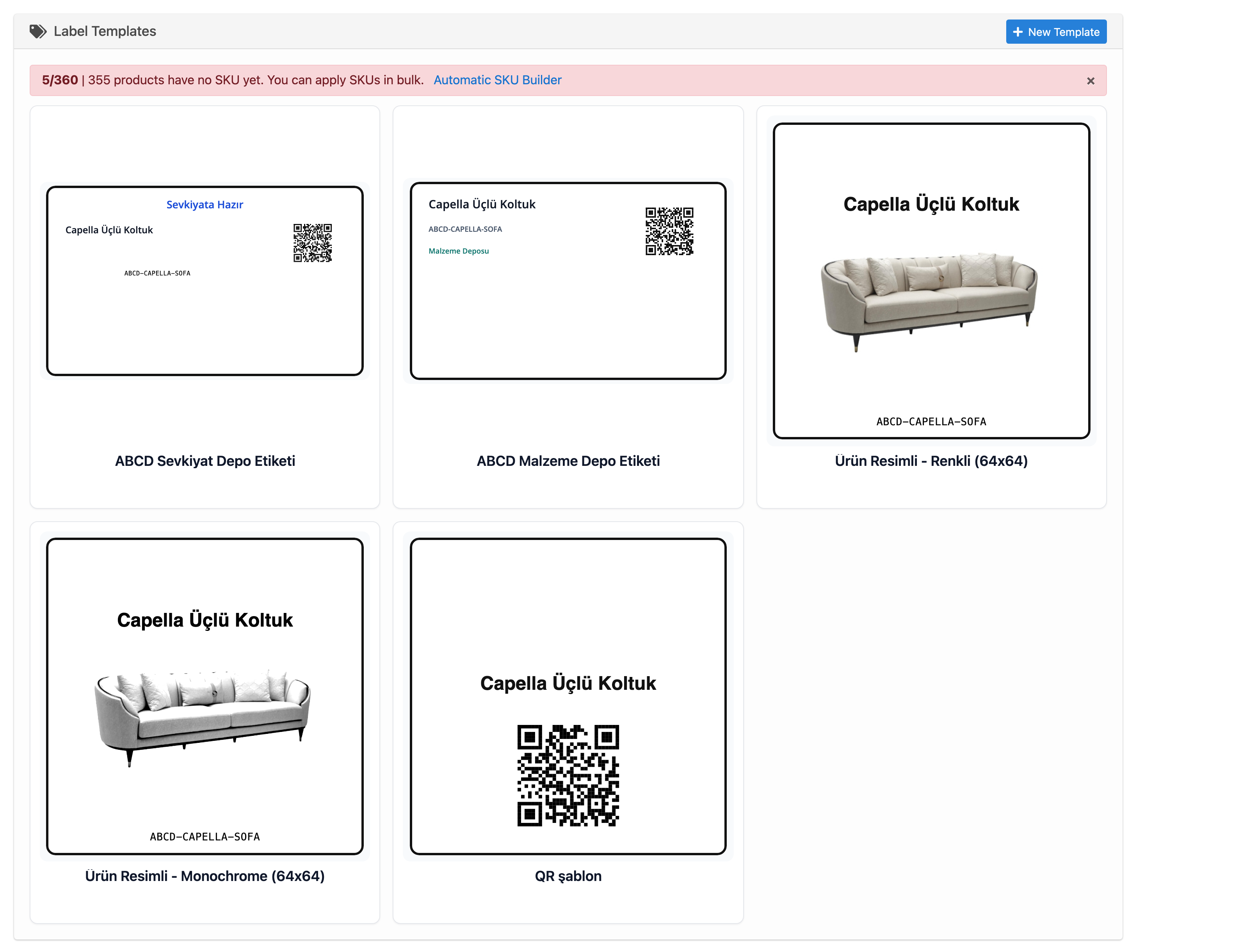 Delbig CRM label templates for material warehouse, shipment warehouse and product-image labels