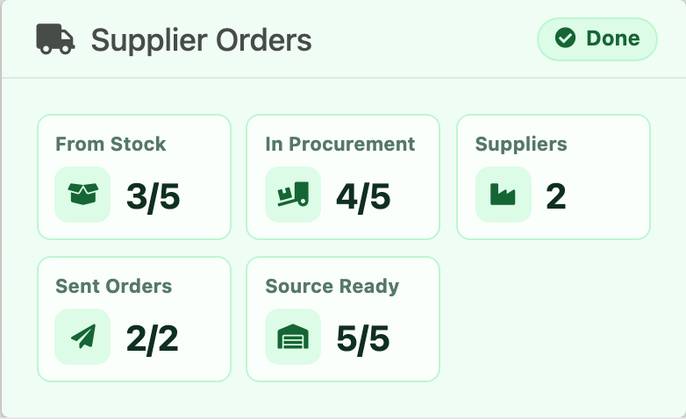 Delbig CRM supplier order summary card in the order detail