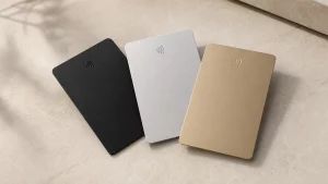 Publication-safe black, silver and gold NFC cards with no personal, company or QR data