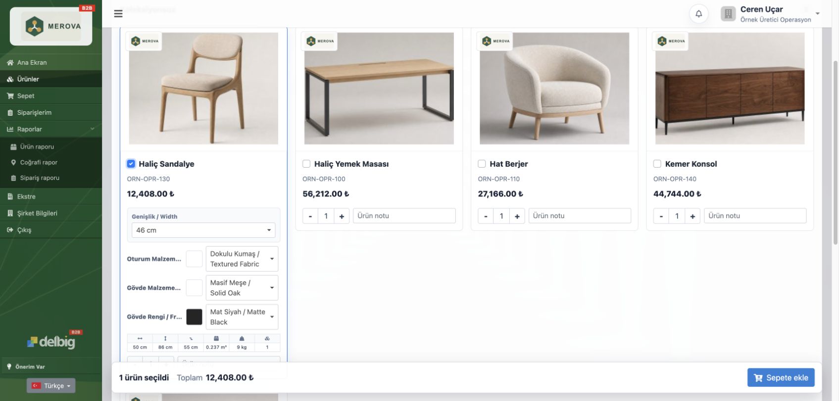 Delbig CRM B2B Portal Product Config Tr görseli