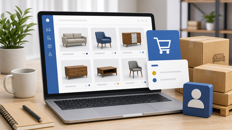 Mobilya B2B bayi siparişi ve portal akışı kartı