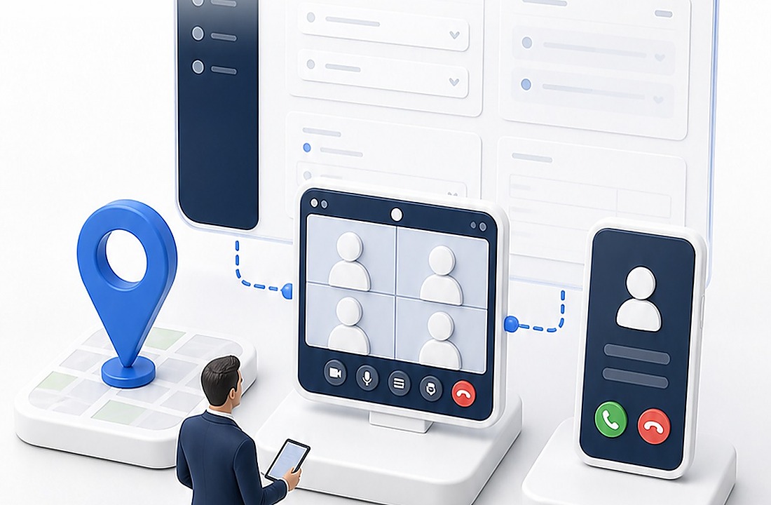 Online görüşme, telefon teması ve ziyaret geçmişi akışı